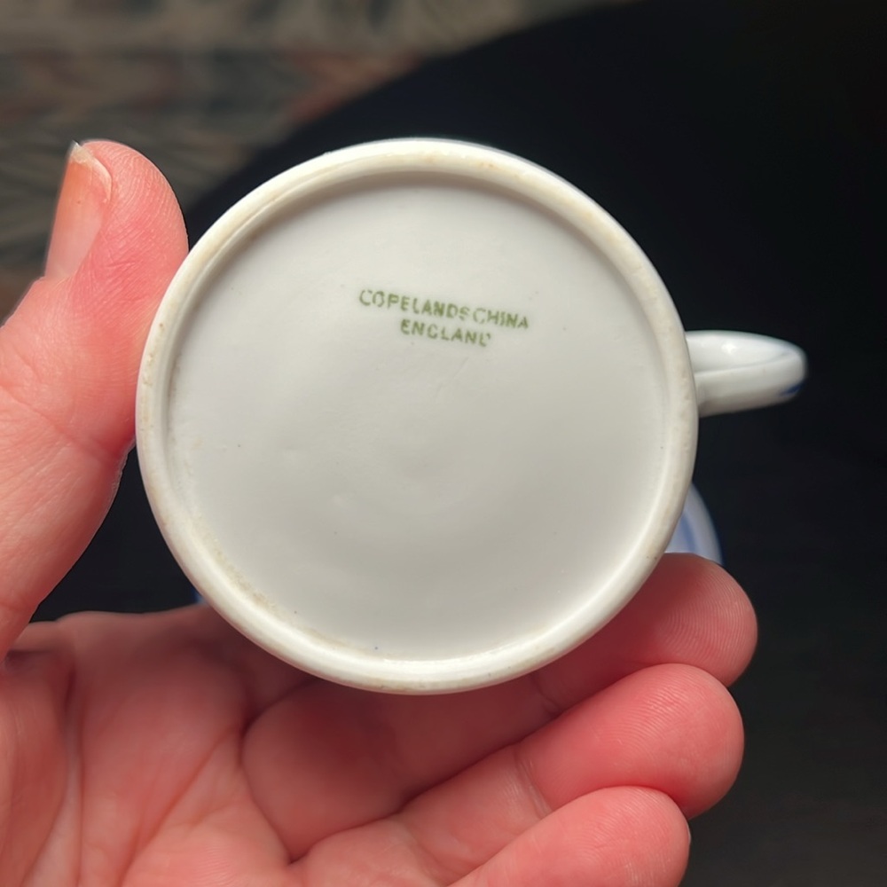 1862-91 Antique Copelands China Blue White Floral Bone China Teacup and Saucer - Picture 9 of 11